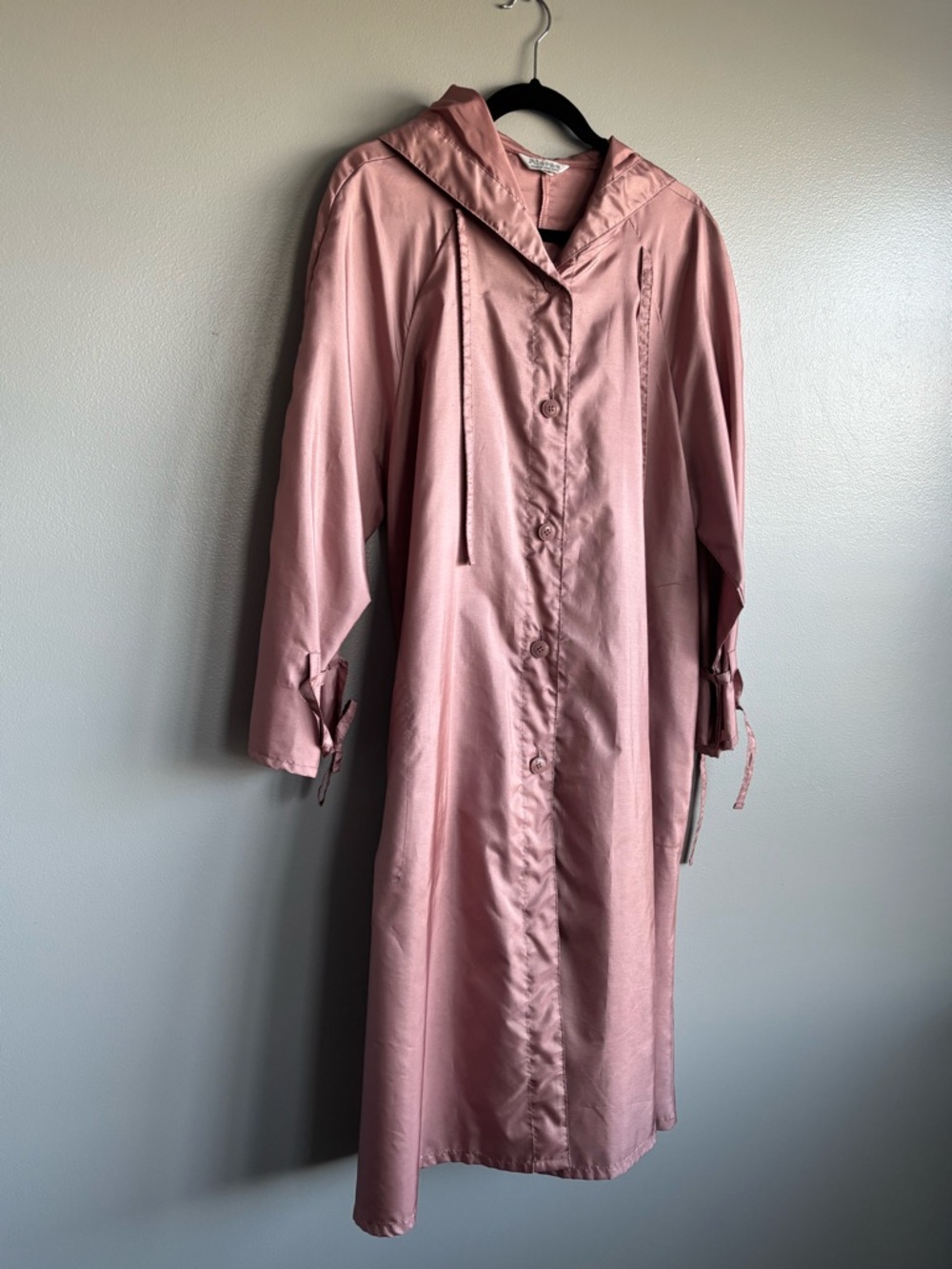 Beautiful Vintage Alorna Pink Hooded Belted Rain Trench Coat Women’s 11/12 - Picture 3 of 11